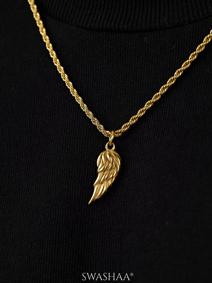 Ziven Feather Wing Twisted Rope 18K Gold Plated Men's Chain Pendant