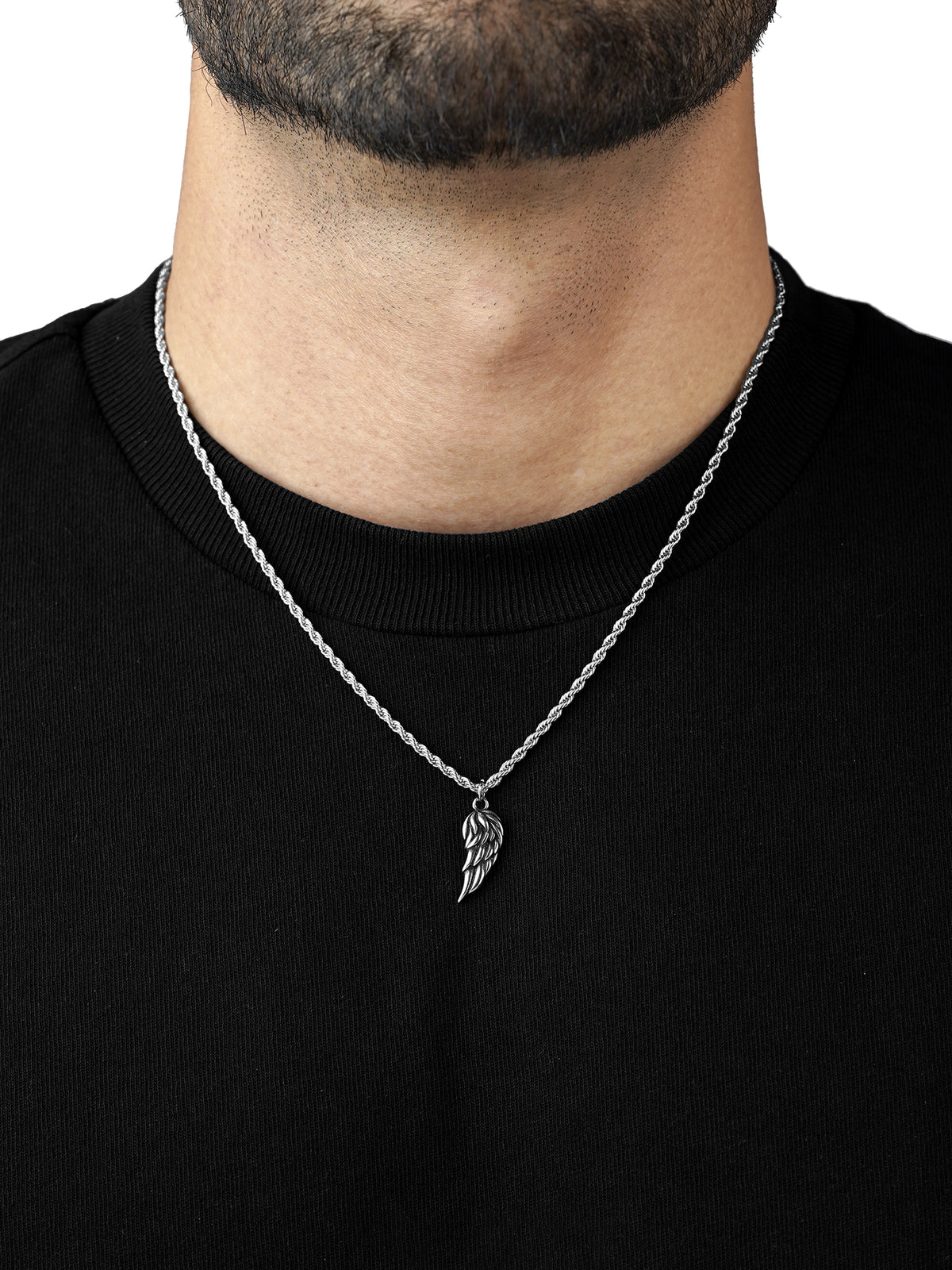 Ziven Feather Wing Twisted Rope Silver Men's Chain Pendant