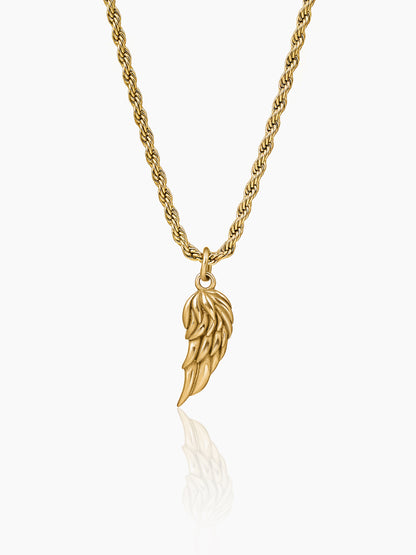 Ziven Feather Wing Twisted Rope 18K Gold Plated Men's Chain Pendant