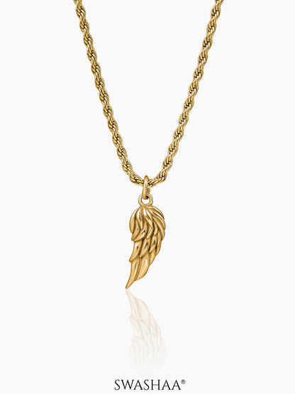 Ziven Feather Wing Twisted Rope 18K Gold Plated Men's Chain Pendant