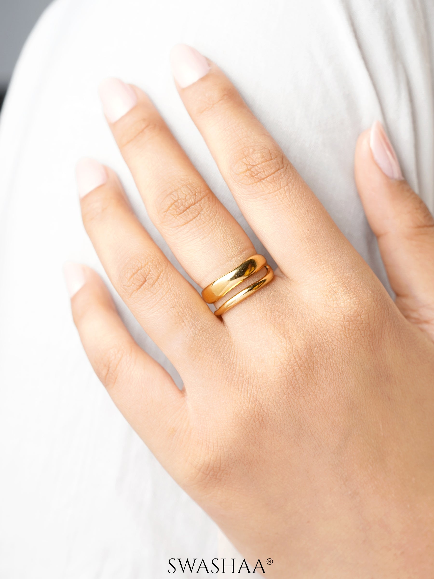 Zoey Dual Band Space Adjustable 18K Gold Plated Ring
