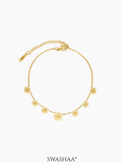 Zofia Flory Flower Charms 18K Gold Plated Women's Anklet