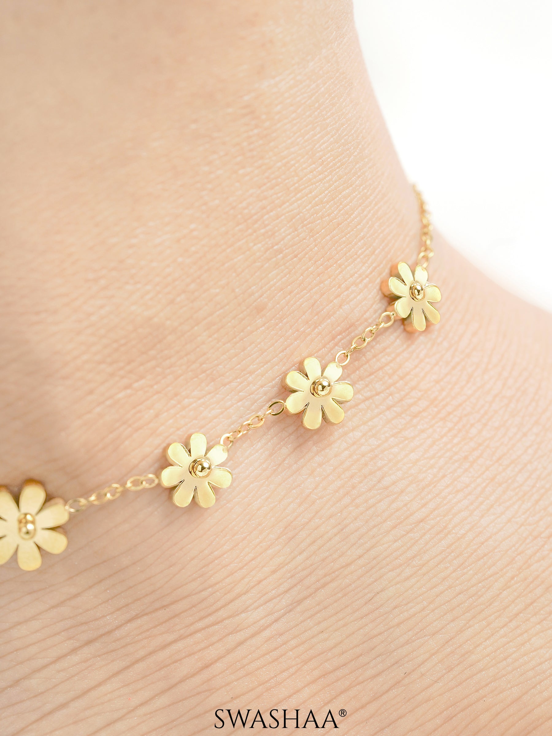 Zofia Flory Flower Charms 18K Gold Plated Women's Anklet
