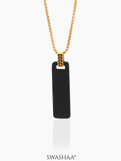 Zoren Black Tag Bar 18K Gold Plated Men's Chain Pendant