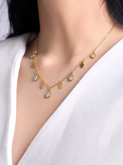 Zoreya Diamond Drop Charms 18K Gold Plated Women's Chain Pendant Necklaces
