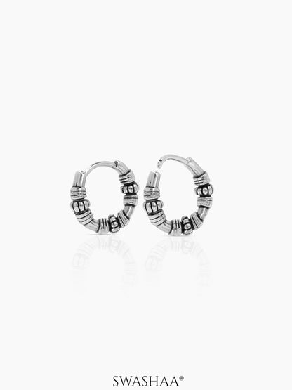 Zorik Tribal Textured Silver Men's Hoop Earrings