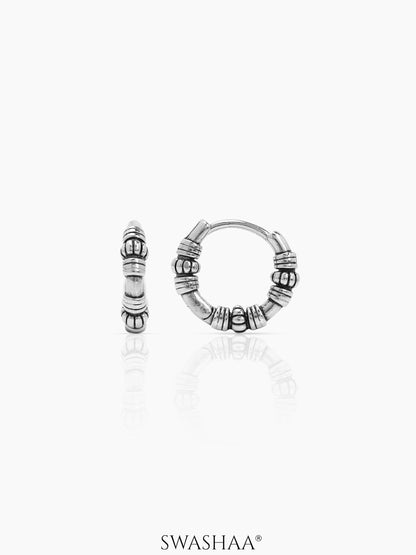 Zorik Tribal Textured Silver Men's Hoop Earrings