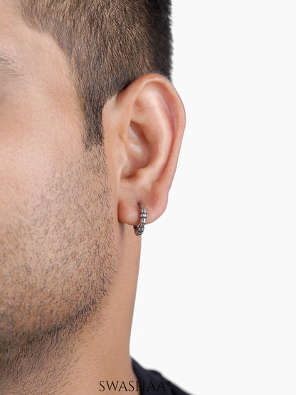 Zorik Tribal Textured Silver Men's Hoop Earrings