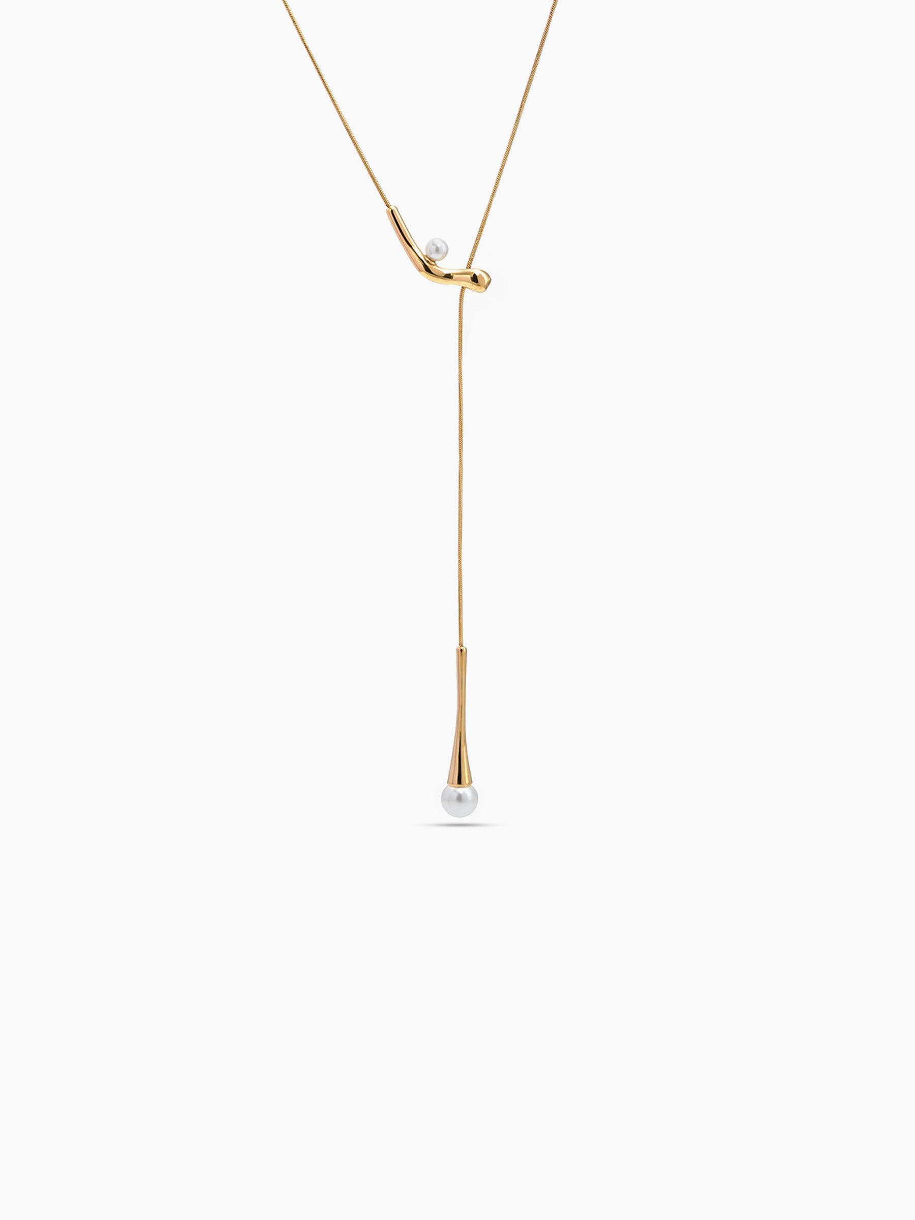 Zosiya Pearl Y-Shaped 18K Gold Plated Women's Chain Pendant Necklace 