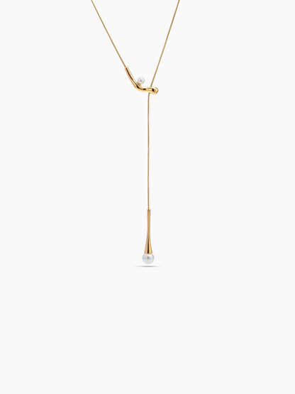 Zosiya Pearl Y-Shaped 18K Gold Plated Women's Chain Pendant Necklace 
