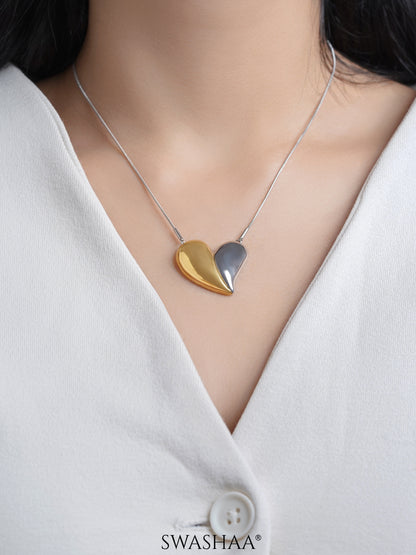 Zovia Heart Two Tone Charm 18K Gold Plated - Silver Chain Pendant Necklace