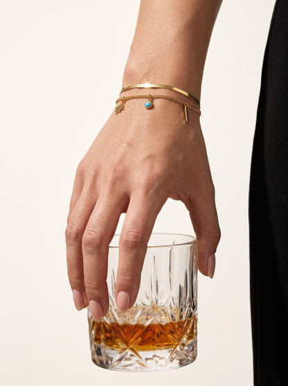 Zoya Star Dangling Turquoise Beads Charms 18K Gold Plated Layered Snake Chain Loose Bracelet