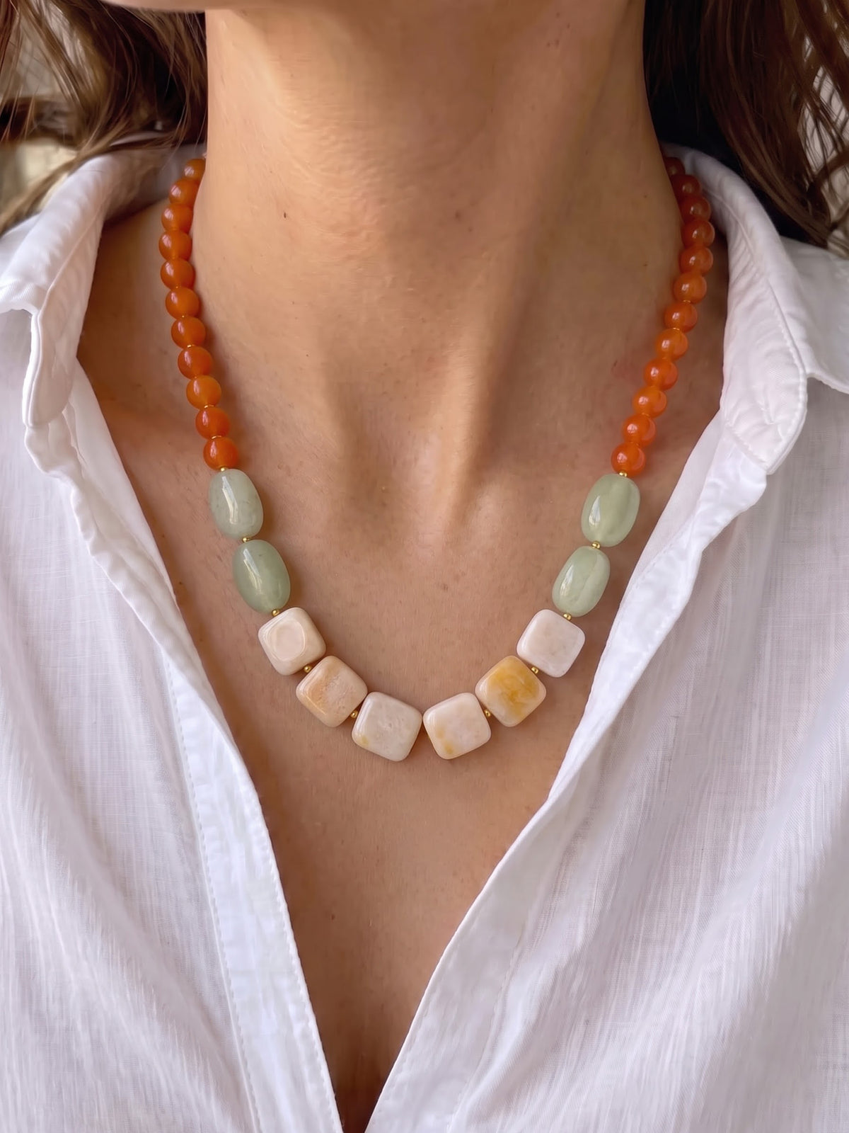 Zuri Citrus Orange Green Cream Gold Women's Beaded Necklace 