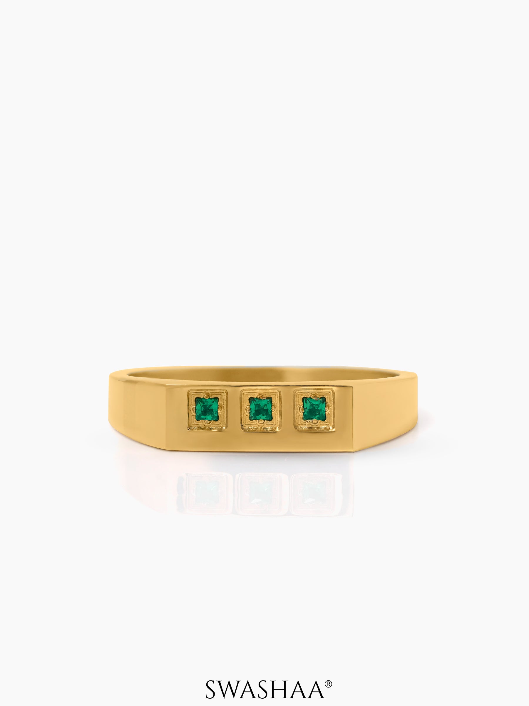 Zyro Trigreen Square Emerald Diamond Signet Band Men's Ring
