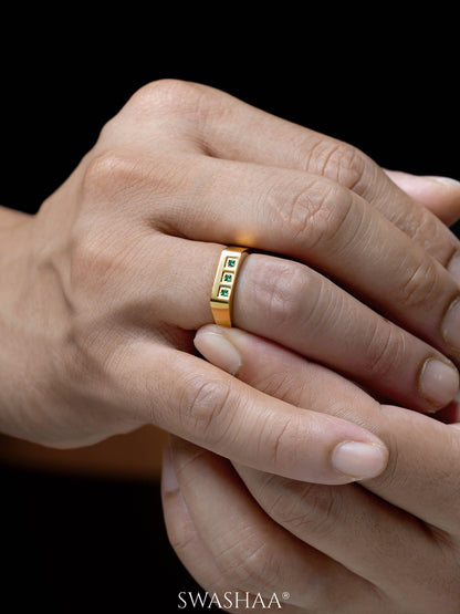 Zyro Trigreen Square Emerald Diamond Signet Band Men's Ring