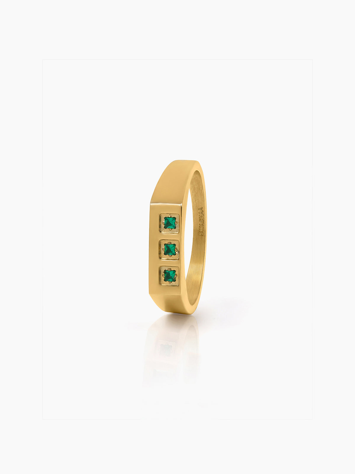 Zyro Trigreen Square Emerald Diamond Signet Band Men's Ring