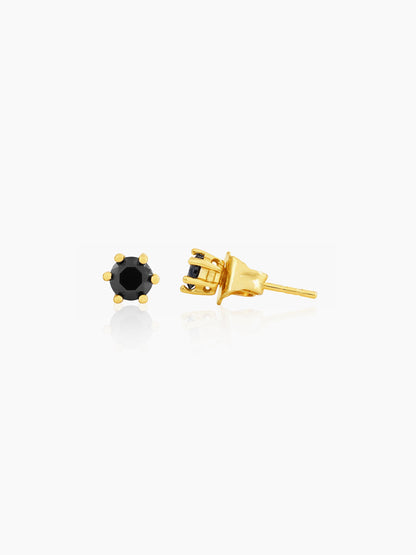 Zyron Black Solitaire 18K Gold Plated Men's Stud Earrings