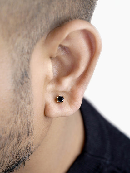 Zyron Black Solitaire 18K Gold Plated Men's Stud Earrings