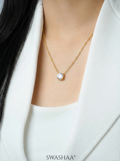 Adia Diamond Solitaire 18K Gold Plated Necklace
