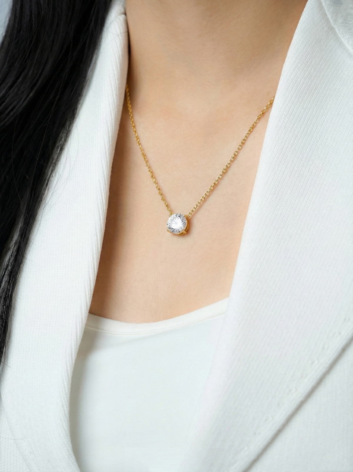 Adia Diamond Solitaire 18K Gold Plated Necklace