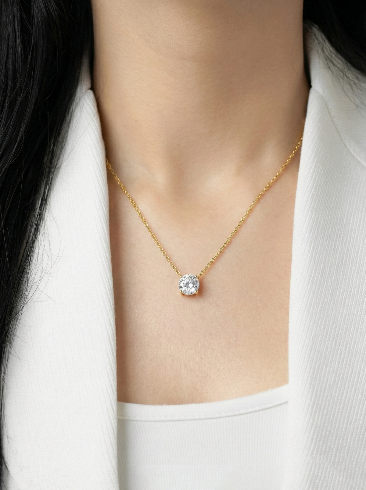 Adia Diamond Solitaire 18K Gold Plated Necklace