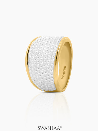 Avena Pearl Cluster Dome 18K Gold Plated Ring