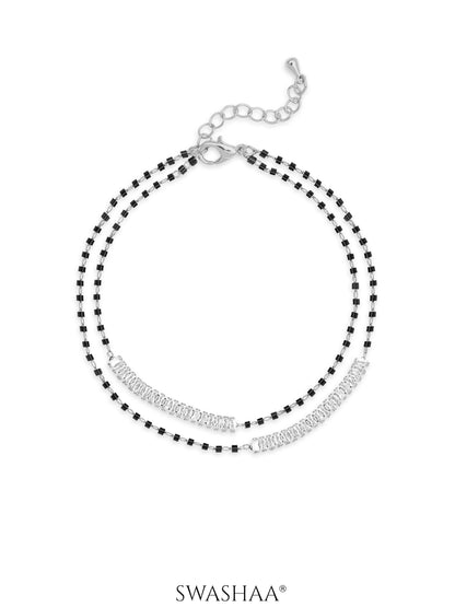 Samiha Baguette Diamond White Dual-Chain Silver Mangalsutra Bracelet