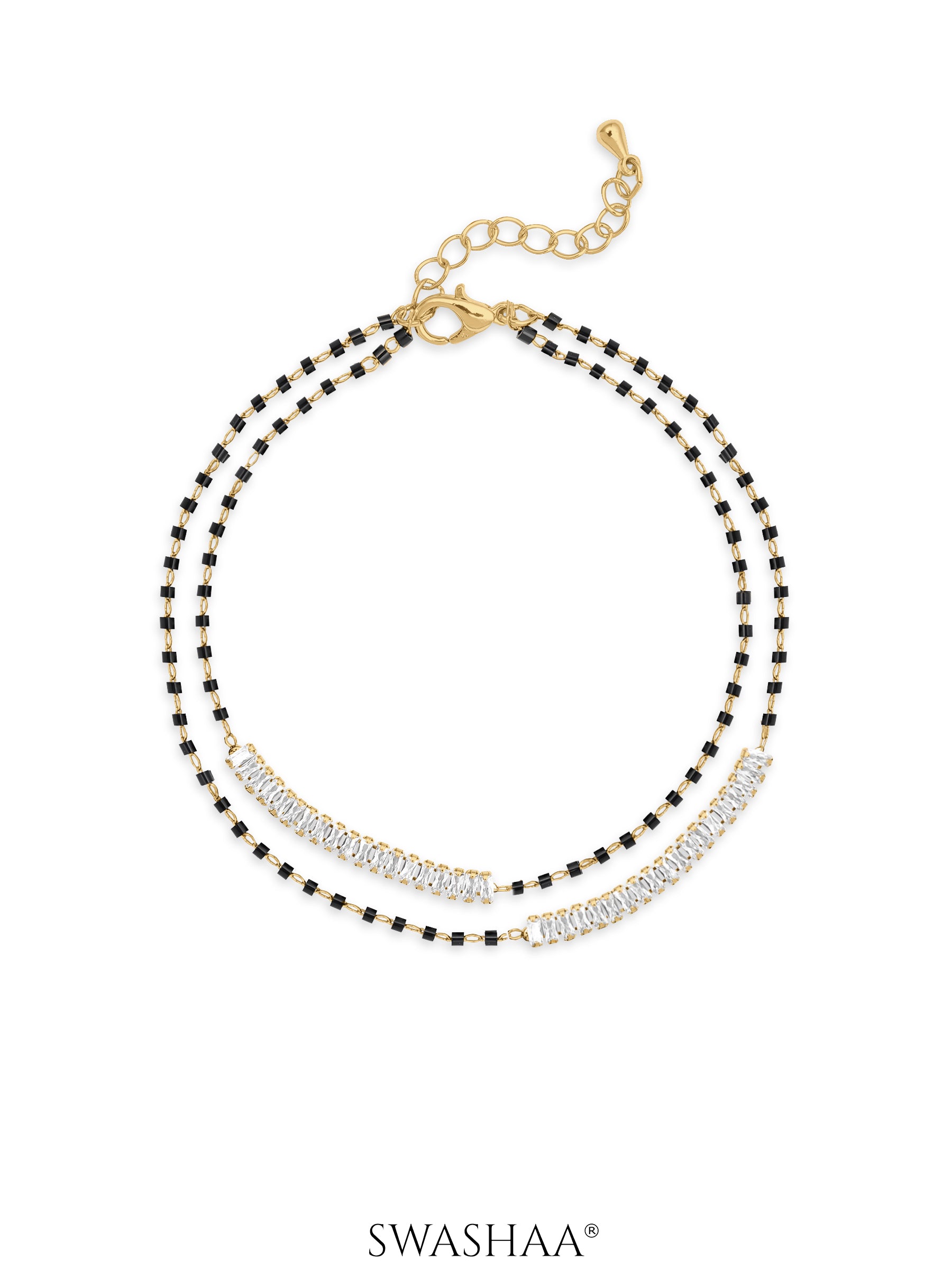 Samiha Baguette Diamond White Dual-Chain 18K Gold Plated  Mangalsutra Bracelet