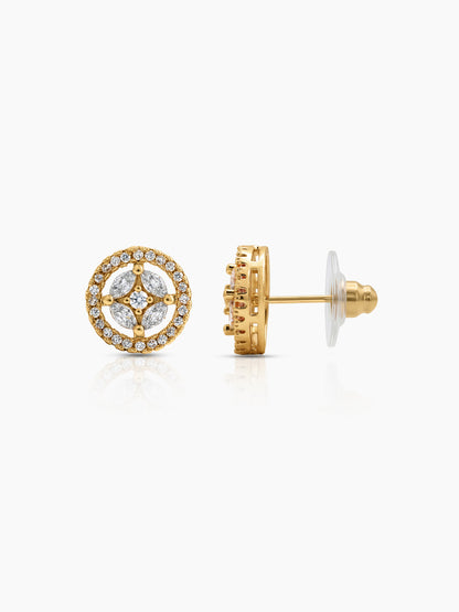 Savera Halo Solitaire 18K Gold Plated Women's Stud Earrings