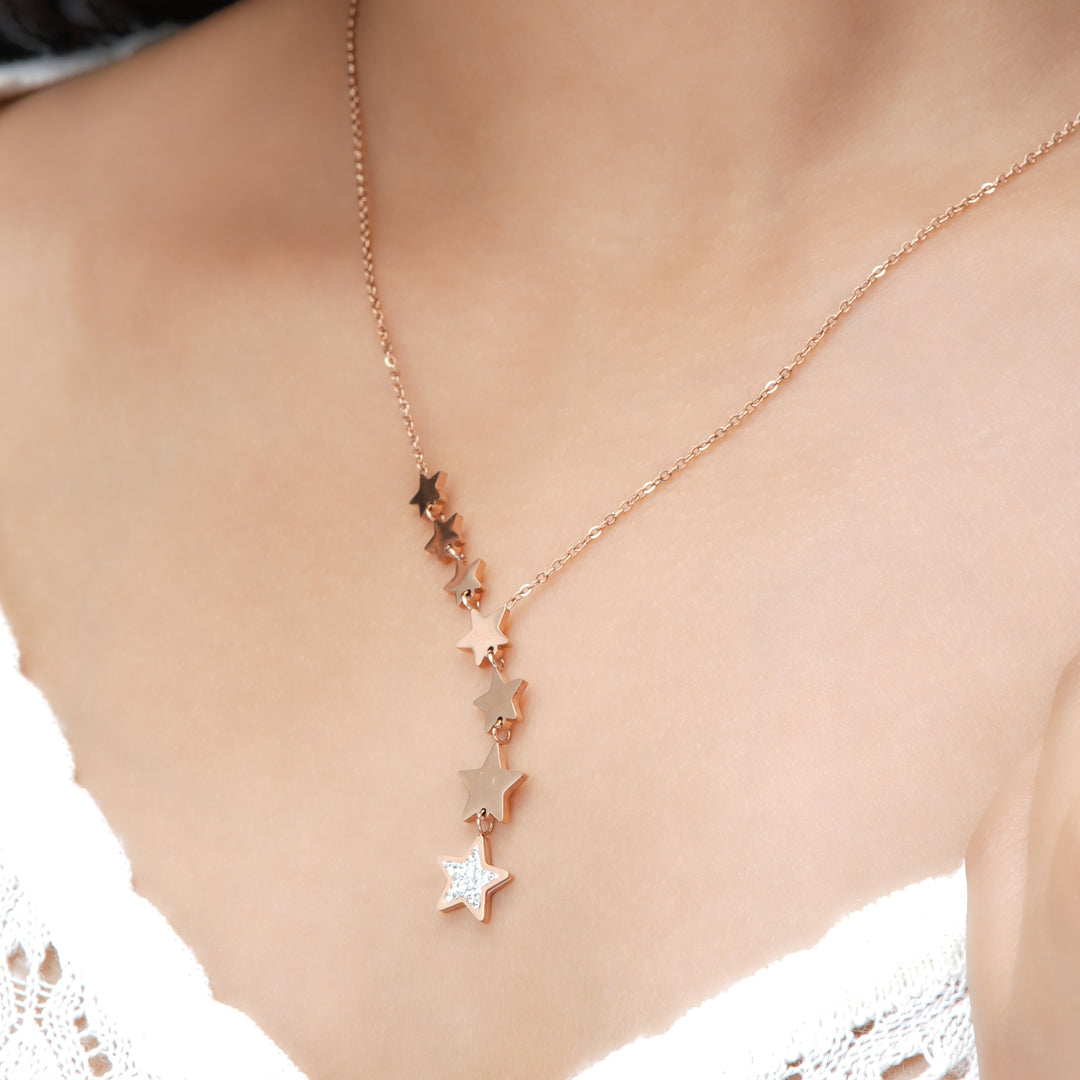 Fairy Stars Rosegold Plated Necklace - Swashaa