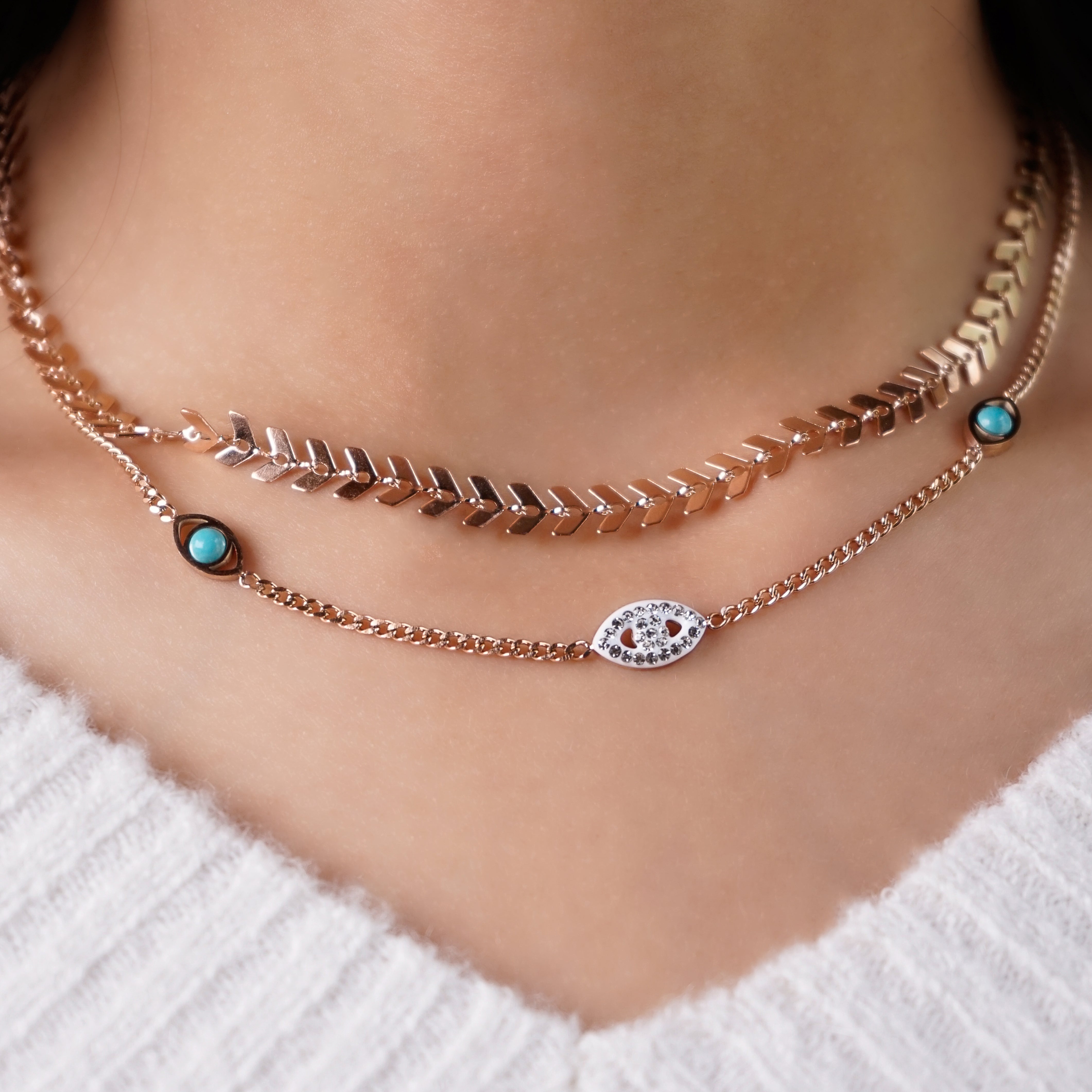 Ira Leaf Evil Eye Rosegold Plated Necklace