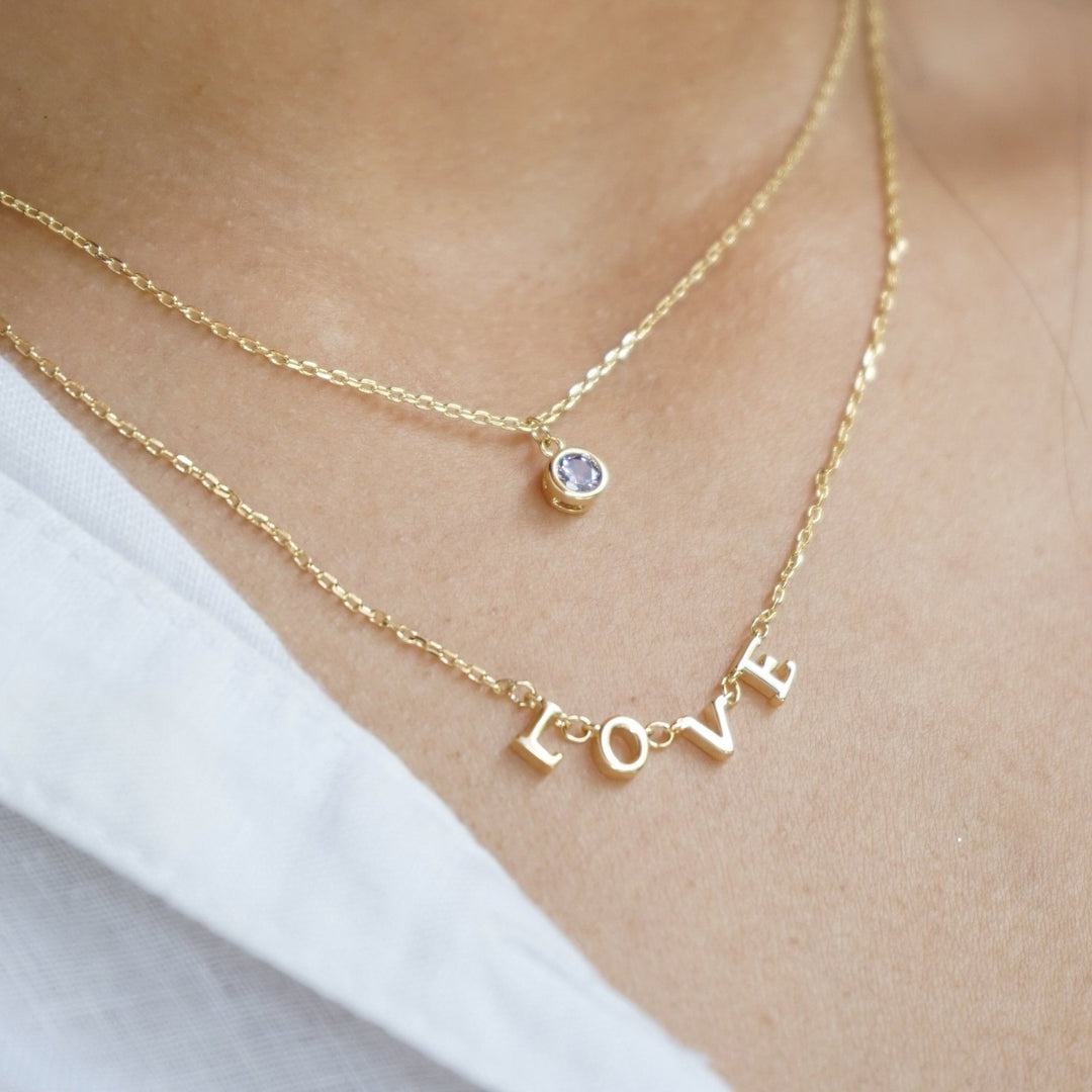 Layered Solitaire LOVE Necklace - Swashaa