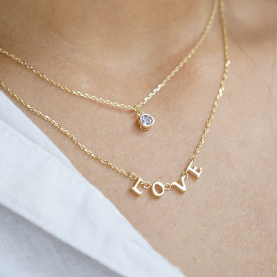 Layered Solitaire LOVE Necklace - Swashaa