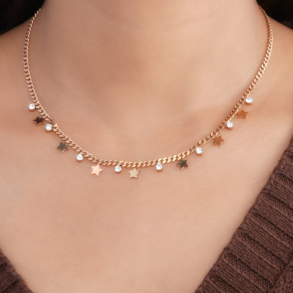 Diamond Star Rosegold Plated Necklace - Swashaa