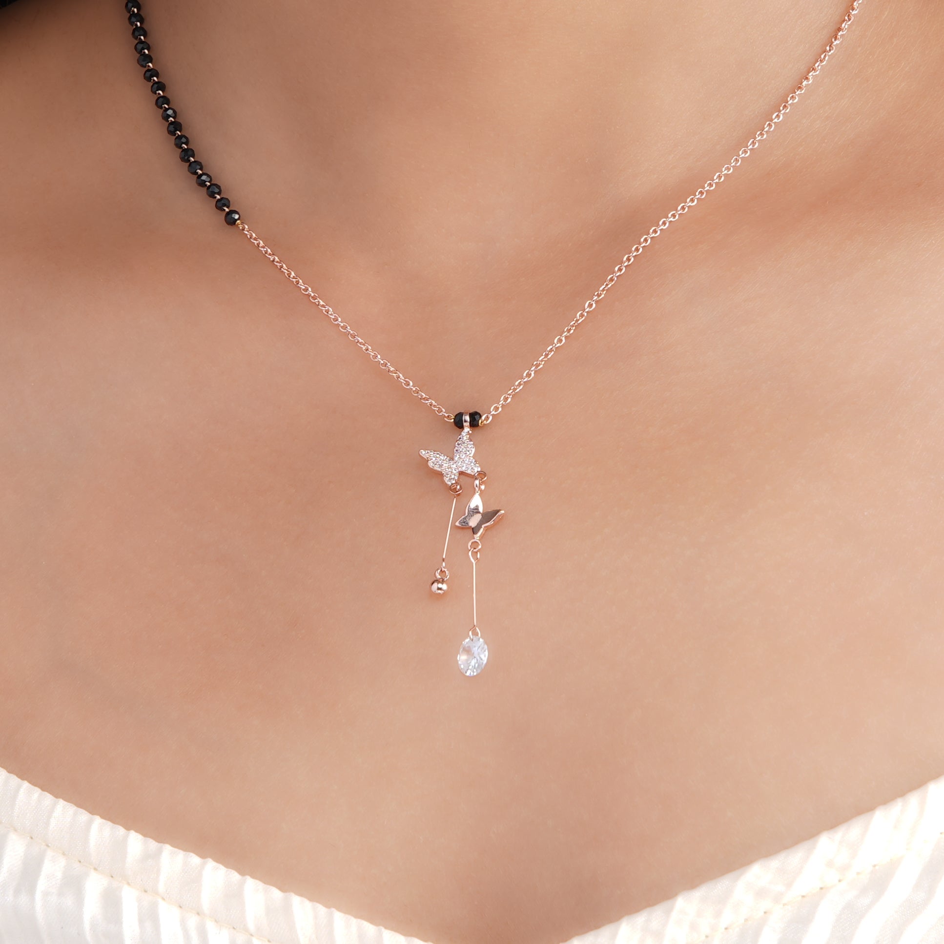 Maithili Butterfly Rosegold Plated Mangalsutra