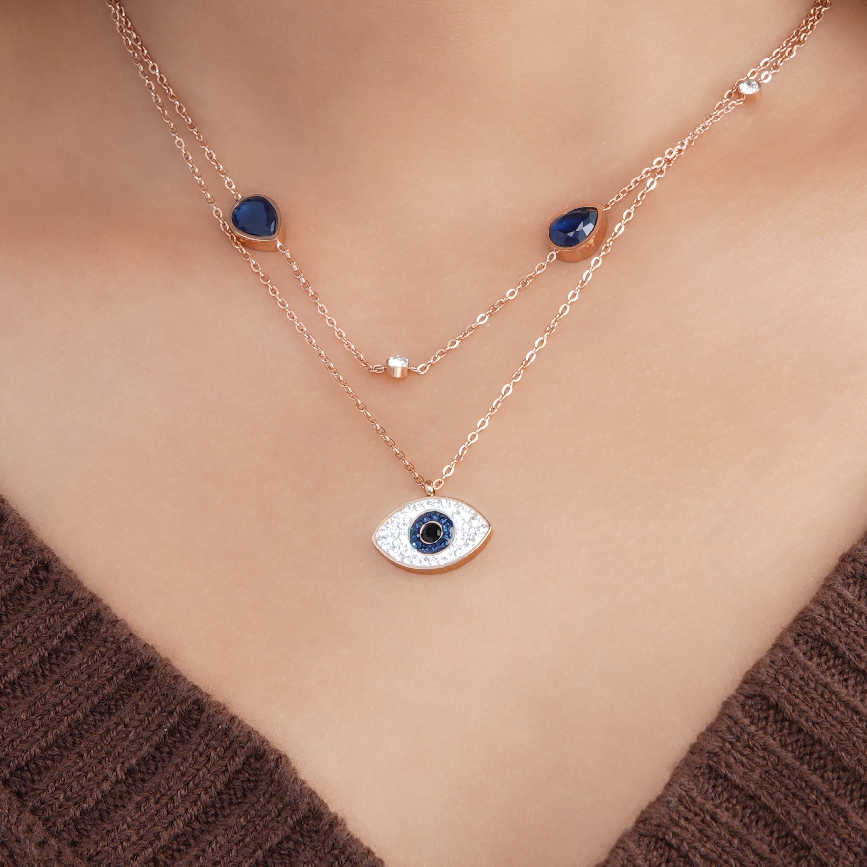 Kenna: Evil Eye Pendant Necklace Set – Earth and Moon Design