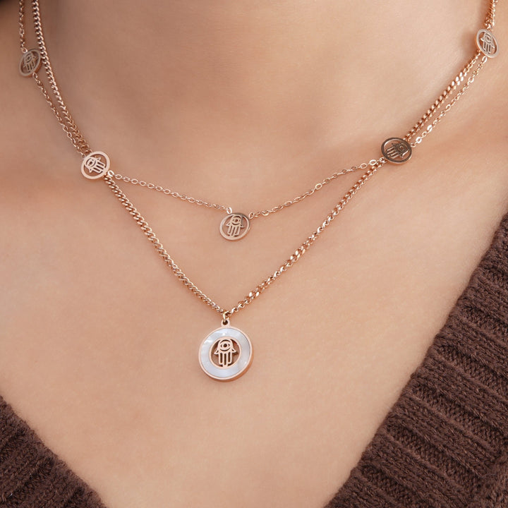 Layered Charms Hamsa Necklace - Swashaa