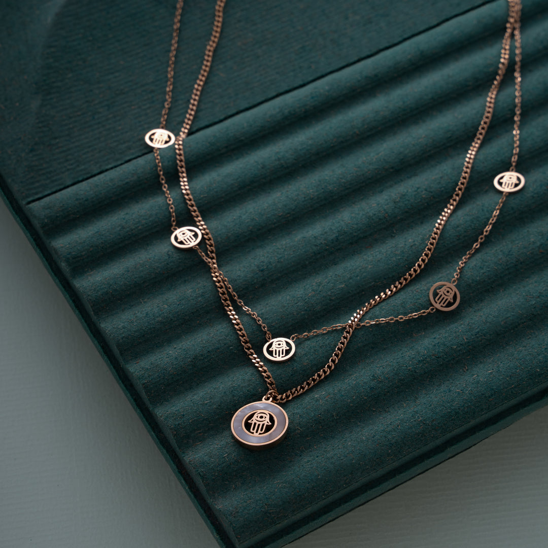 Layered Charms Hamsa Necklace - Swashaa