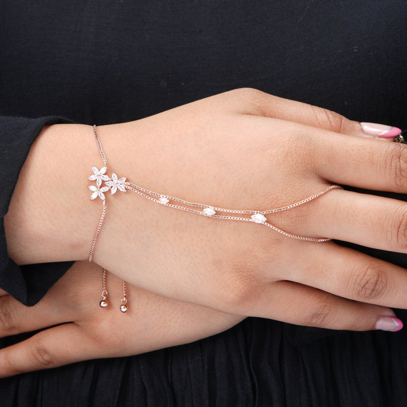 Dakshi Rosegold Plated Ring Bracelet – Swashaa