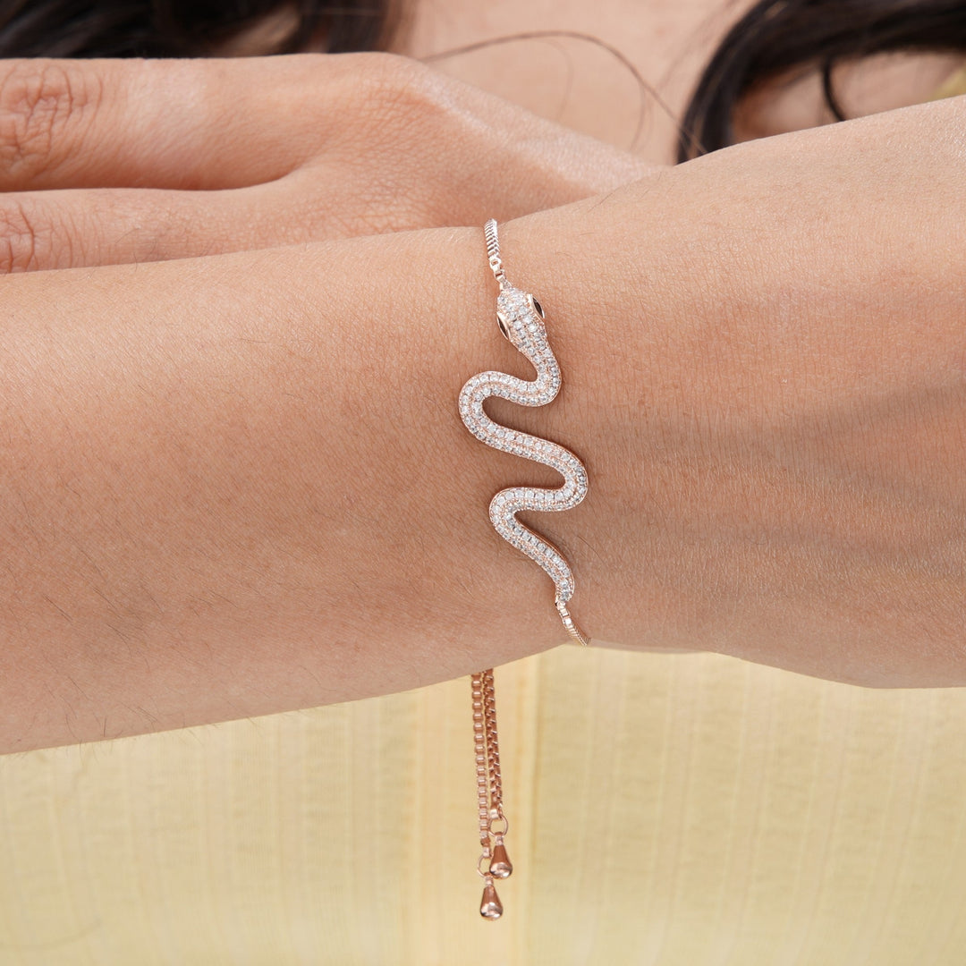 Mahsa Snake Rosegold Plated Bracelet - Swashaa