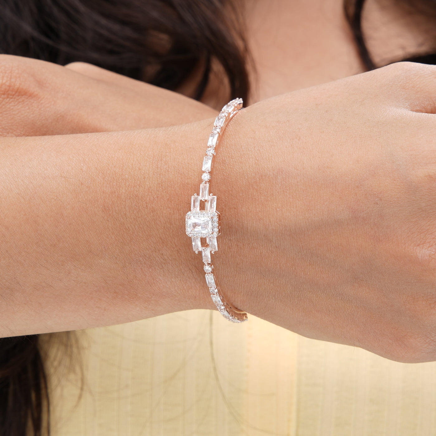 Natasha Solitaire Cuff Bracelet - Swashaa