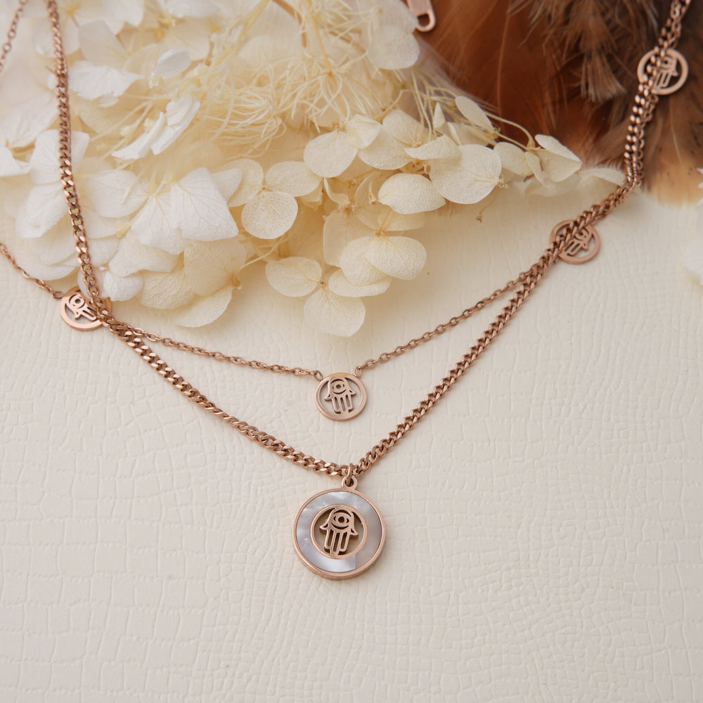 Layered Charms Hamsa Necklace - Swashaa